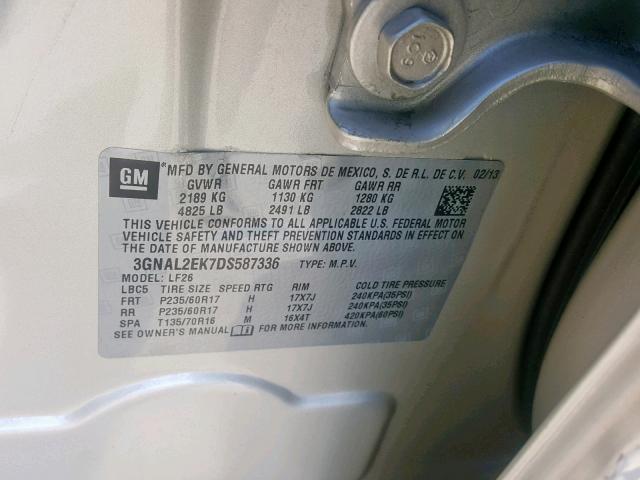 3GNAL2EK7DS587336 - 2013 CHEVROLET CAPTIVA LS 金色 照片 10