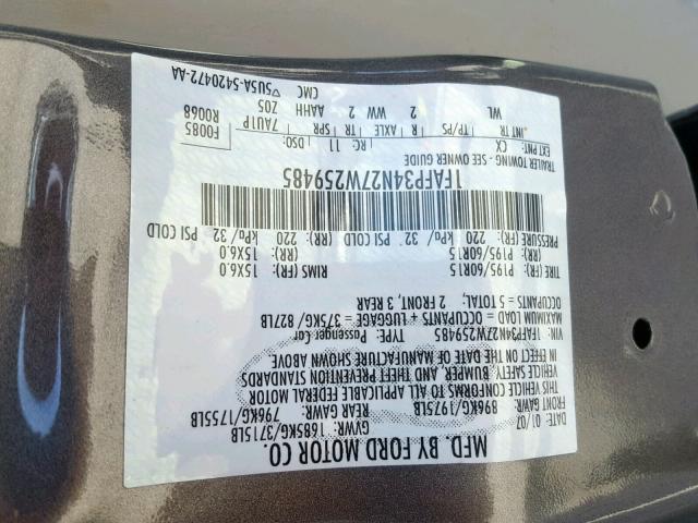 1FAFP34N27W259485 - 2007 FORD FOCUS ZX4 GRAY photo 10