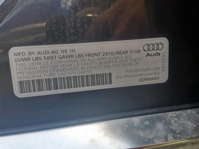 WAURVAFD0BN004965 - 2011 AUDI A8 L QUATT BLACK photo 10