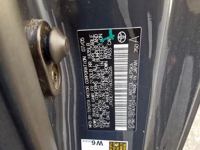 JTKDE177160076226 - 2006 TOYOTA SCION TC  photo 10