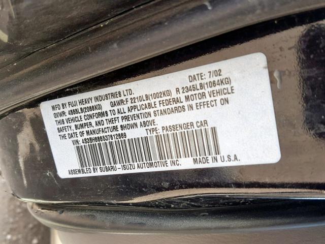 4S3BH686537612669 - 2003 SUBARU LEGACY OUT BLACK photo 10