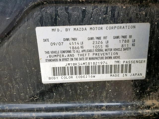 JM1BK34M581821974 - 2008 MAZDA SPEED 3 BLACK photo 10