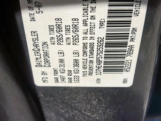 1D7HE48P57S259262 - 2007 DODGE DAKOTA QUA GRAY photo 10