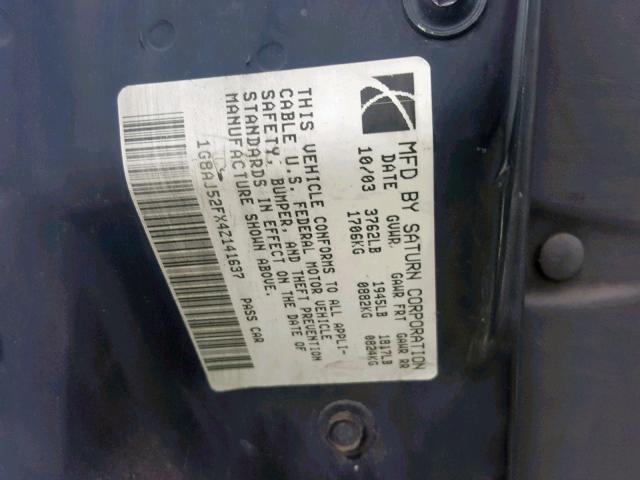 1G8AJ52FX4Z141637 - 2004 SATURN ION LEVEL WHITE photo 10