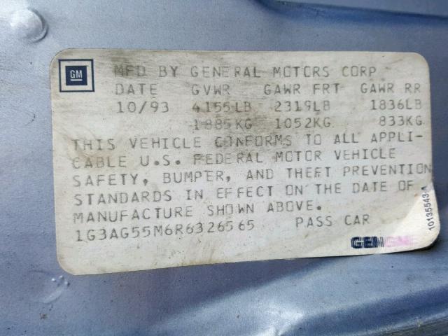 1G3AG55M6R6326565 - 1994 OLDSMOBILE CUTLASS CI BLUE photo 10