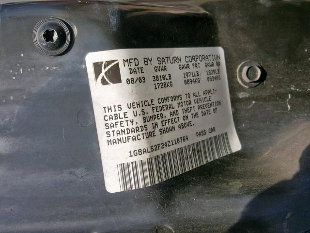1G8AL52F24Z110764 - 2004 SATURN ION LEVEL MAROON photo 10
