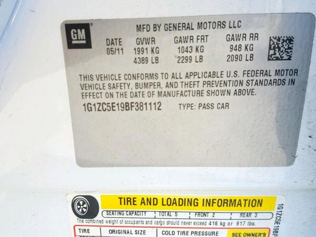 1G1ZC5E19BF381112 - 2011 CHEVROLET MALIBU 1LT თეთრი ფოტო 10