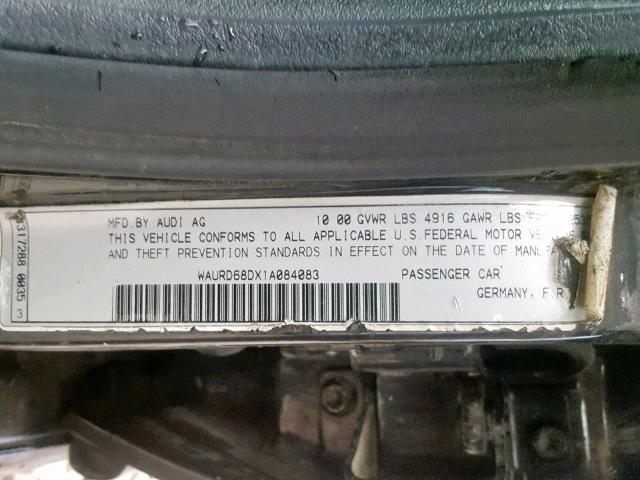 WAURD68DX1A084083 - 2001 AUDI S4 2.7 QUA BLACK photo 10