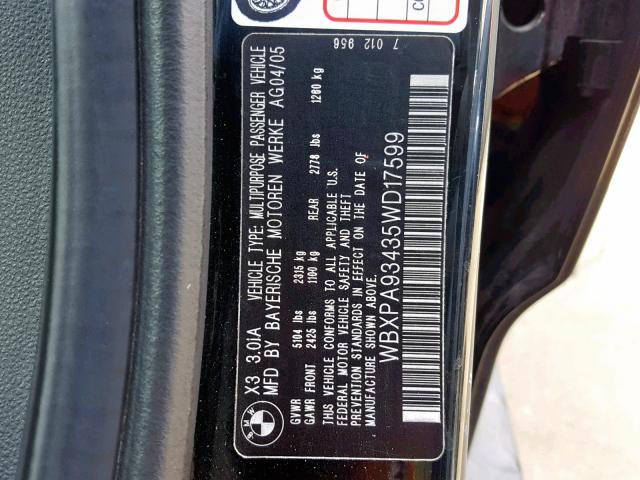 WBXPA93435WD17599 - 2005 BMW X3 3.0I BLACK photo 10