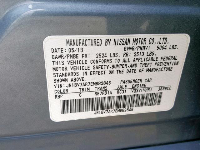 JN1BV7AR7EM682846 - 2014 INFINITI Q50 BASE GRAY photo 10