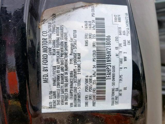 1FAHP31N96W218086 - 2006 FORD FOCUS ZX3 BLACK photo 10