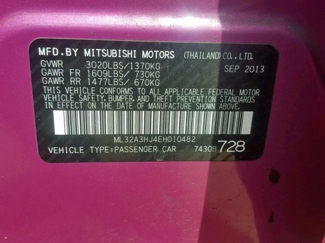 ML32A3HJ4EH010482 - 2014 MITSUBISHI MIRAGE DE PURPLE photo 10