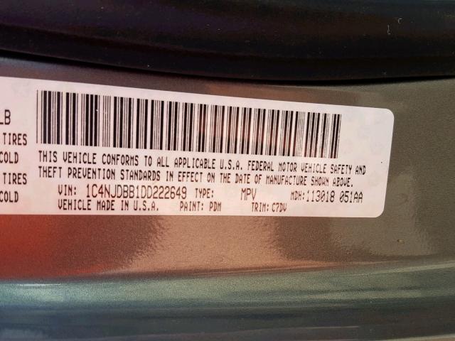 1C4NJDBB1DD222649 - 2013 JEEP COMPASS SP Сұр фото 10