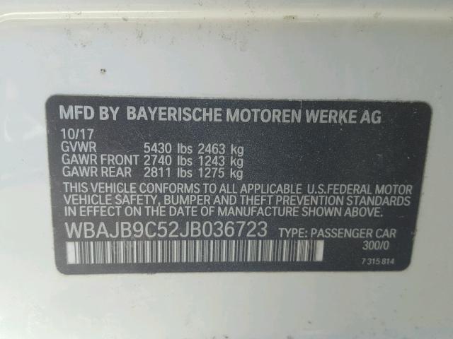 WBAJB9C52JB036723 - 2018 BMW M550XI WHITE photo 10