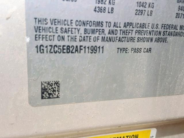 1G1ZC5EB2AF119911 - 2010 CHEVROLET MALIBU 1LT TAN photo 10