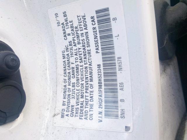 2HGFA1F98BH523348 - 2011 HONDA CIVIC EXL WHITE photo 10