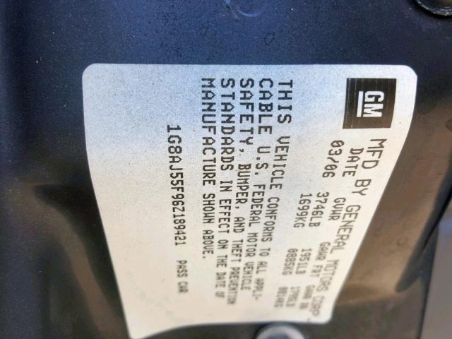 1G8AJ55F96Z189421 - 2006 SATURN ION LEVEL BLUE photo 10