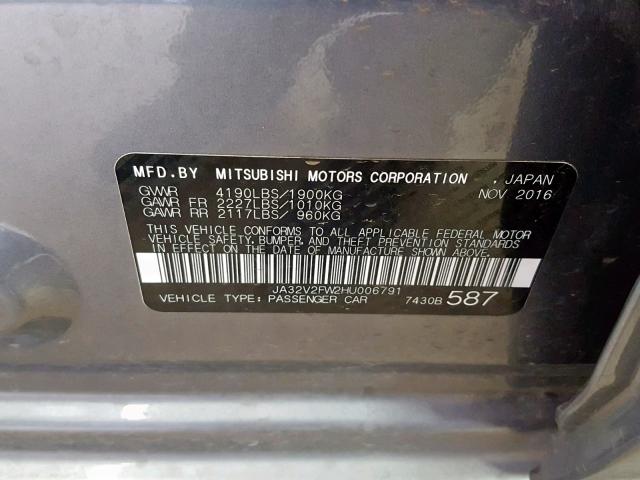 JA32V2FW2HU006791 - 2017 MITSUBISHI LANCER ES CHARCOAL photo 10