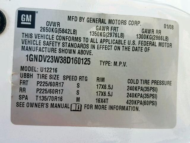 1GNDV23W38D160125 - 2008 CHEVROLET UPLANDER L 白色 照片 10