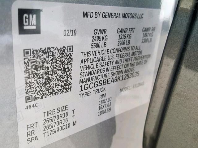 1GCGSBEA6K1253035 - 2019 CHEVROLET COLORADO GRAY photo 10