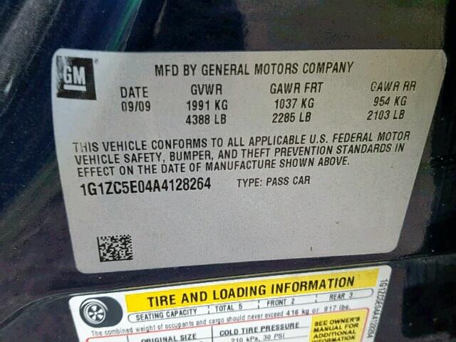 1G1ZC5E04A4128264 - 2010 CHEVROLET MALIBU 1LT BLUE photo 10