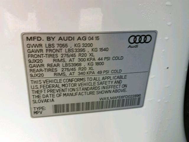 WA1LMAFE6FD022896 - 2015 AUDI Q7 TDI WHITE photo 10