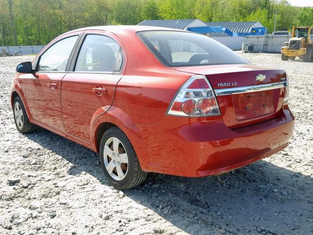 KL1TD56E49B396184 - 2009 CHEVROLET AVEO LS RED photo 3