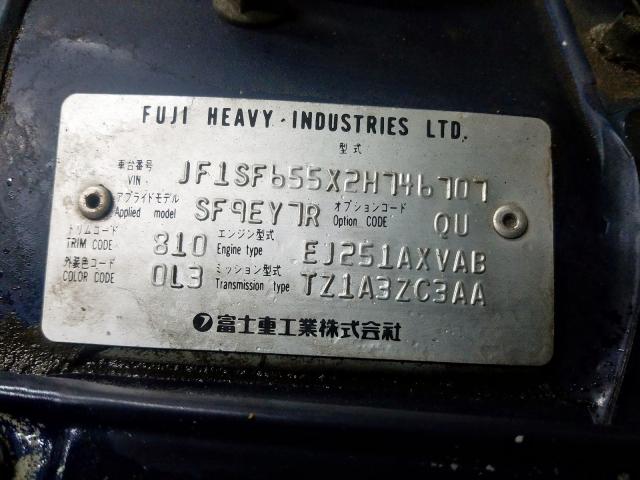 JF1SF655X2H746707 - 2002 SUBARU FORESTER S  photo 10