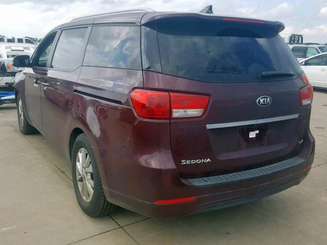 KNDMB5C16F6050226 - 2015 KIA SEDONA LX MAROON photo 3