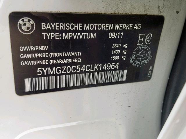 5YMGZ0C54CLK14964 - 2012 BMW X6 M WHITE photo 10