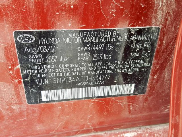 5NPE34AF1JH634767 - 2018 HYUNDAI SONATA SPO RED photo 10