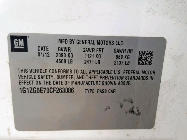 1G1ZG5E70CF263086 - 2012 CHEVROLET MALIBU LTZ 白色 照片 10