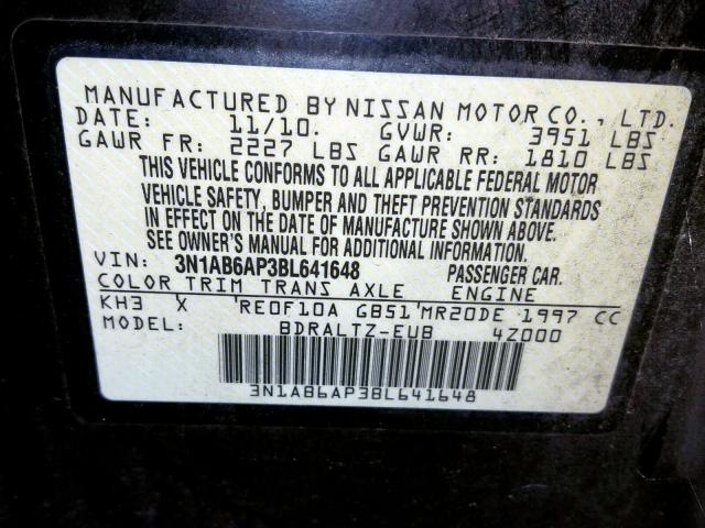 3N1AB6AP3BL641648 - 2011 NISSAN SENTRA 2.0 BLACK photo 10