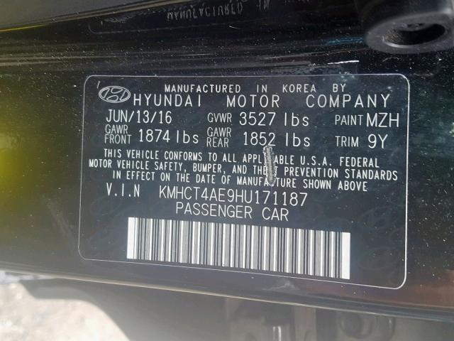 KMHCT4AE9HU171187 - 2017 HYUNDAI ACCENT SE BLACK photo 10