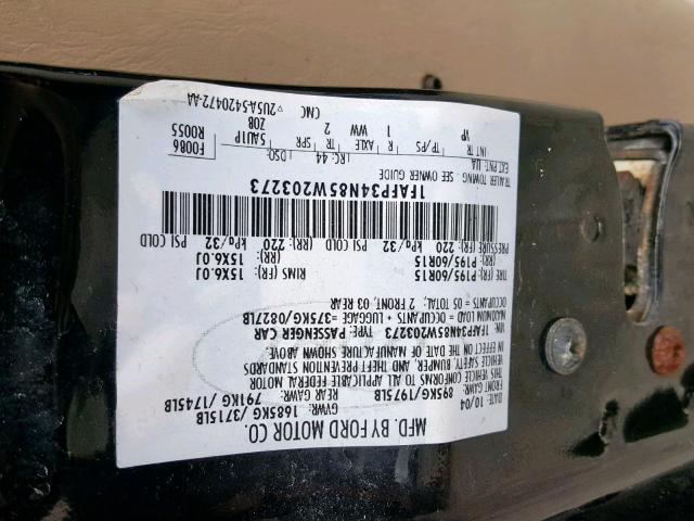 1FAFP34N85W203273 - 2005 FORD FOCUS ZX4 BLACK photo 10