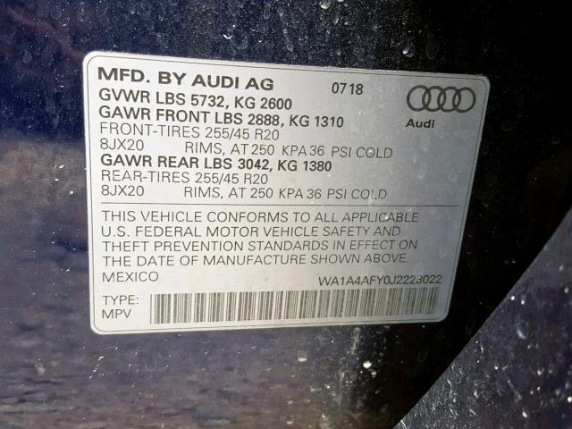 WA1A4AFY0J2223022 - 2018 AUDI SQ5 PREMIU BLUE photo 10