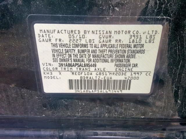 3N1AB6AP5AL695449 - 2010 NISSAN SENTRA 2.0 BLACK photo 10