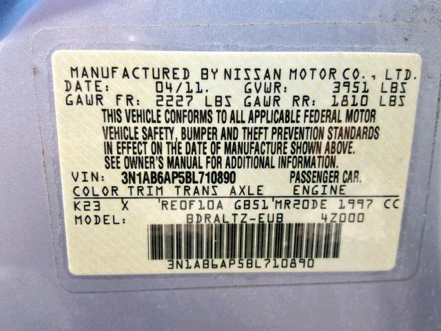 3N1AB6AP5BL710890 - 2011 NISSAN SENTRA 2.0 SILVER photo 10