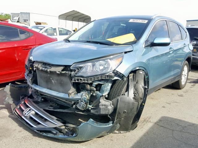 2HKRM3H79EH552962 - 2014 HONDA CR-V EXL TEAL photo 2