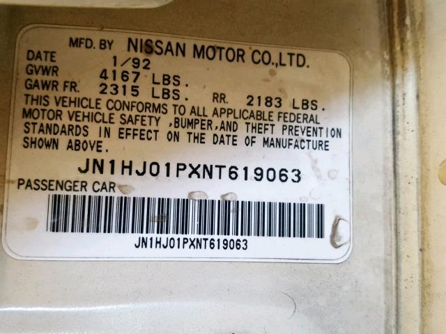 JN1HJ01PXNT619063 - 1992 NISSAN MAXIMA GXE CREAM photo 10