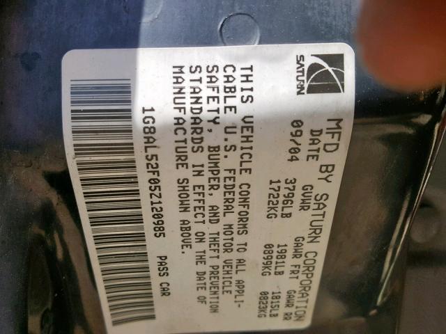 1G8AL52F05Z120985 - 2005 SATURN ION LEVEL RED photo 10