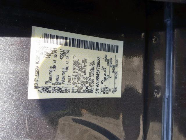 5N1AA08B45N729535 - 2005 NISSAN ARMADA SE GRAY photo 10