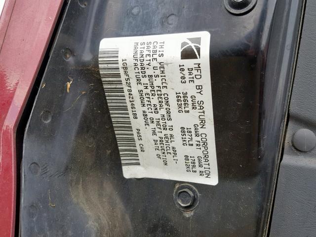 1G8AF52F84Z146188 - 2004 SATURN ION LEVEL RED photo 10