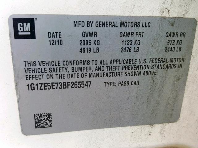 1G1ZE5E73BF265547 - 2011 CHEVROLET MALIBU LTZ 白色 照片 10