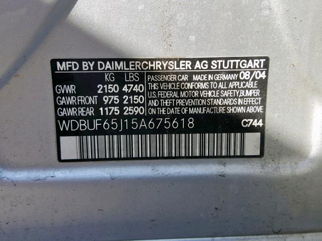 WDBUF65J15A675618 - 2005 MERCEDES-BENZ E 320 SILVER photo 10