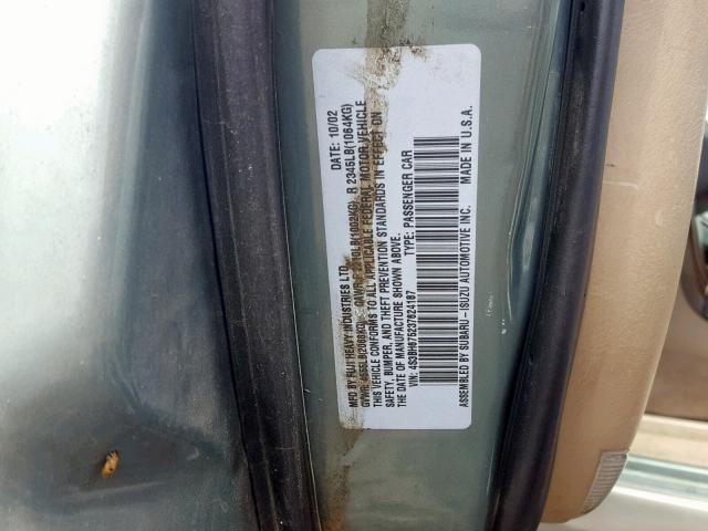 4S3BH675237624187 - 2003 SUBARU LEGACY OUT GREEN photo 10