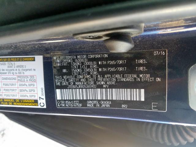 JTEBU5JRXG5365902 - 2016 TOYOTA 4RUNNER SR5/SR5 PREMIUM  照片 10