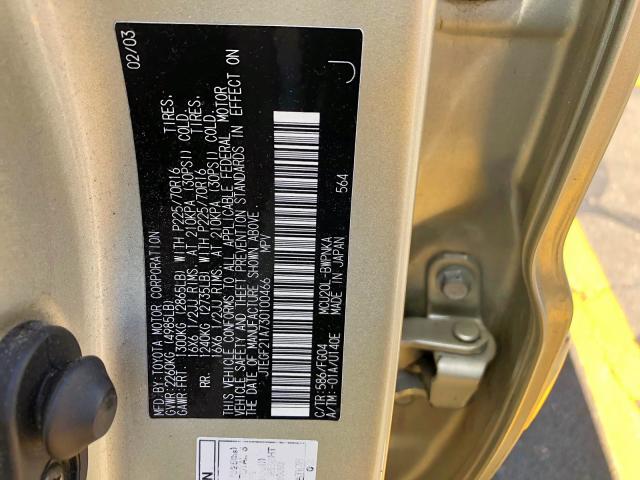 JTEGF21A730100466 - 2003 TOYOTA HIGHLANDER BEIGE photo 10