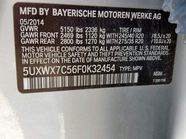 5UXWX7C56F0K32454 - 2015 BMW X3 XDRIVE3 SILVER photo 10