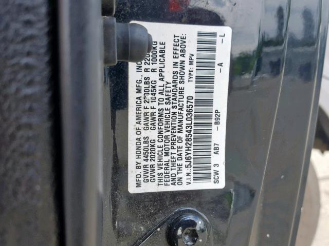 5J6YH28543L036570 - 2003 HONDA ELEMENT EX BLACK photo 10